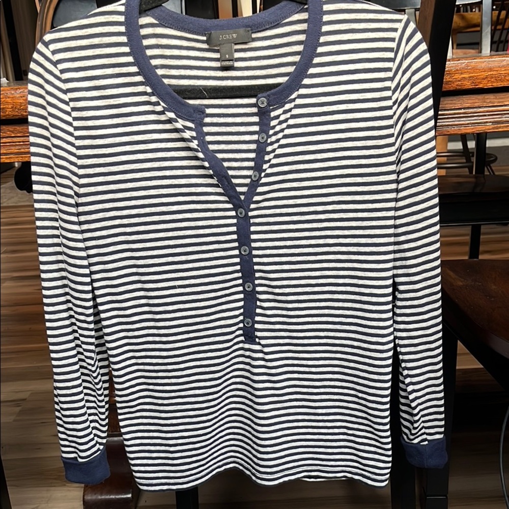 J.Crew Navy and White Striped Henley Shirt
